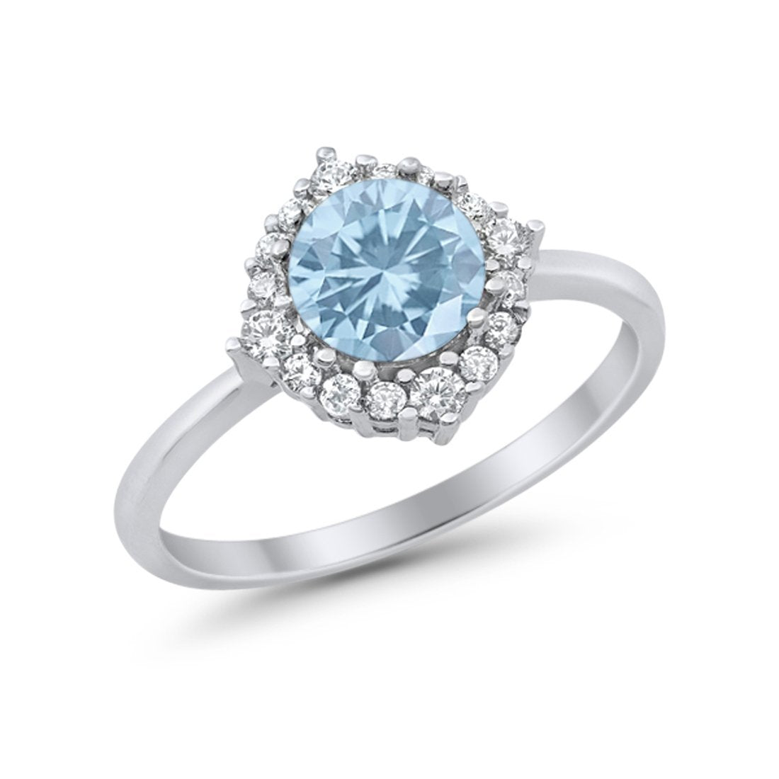 Halo Wedding Engagement Bridal Ring Round Simulated Cubic Zirconia 925 Sterling Silver