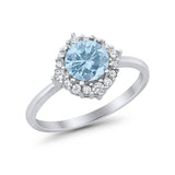 Halo Wedding Engagement Bridal Ring Round Simulated Cubic Zirconia 925 Sterling Silver