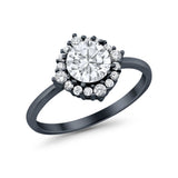 Halo Wedding Engagement Bridal Ring Round Simulated Cubic Zirconia 925 Sterling Silver