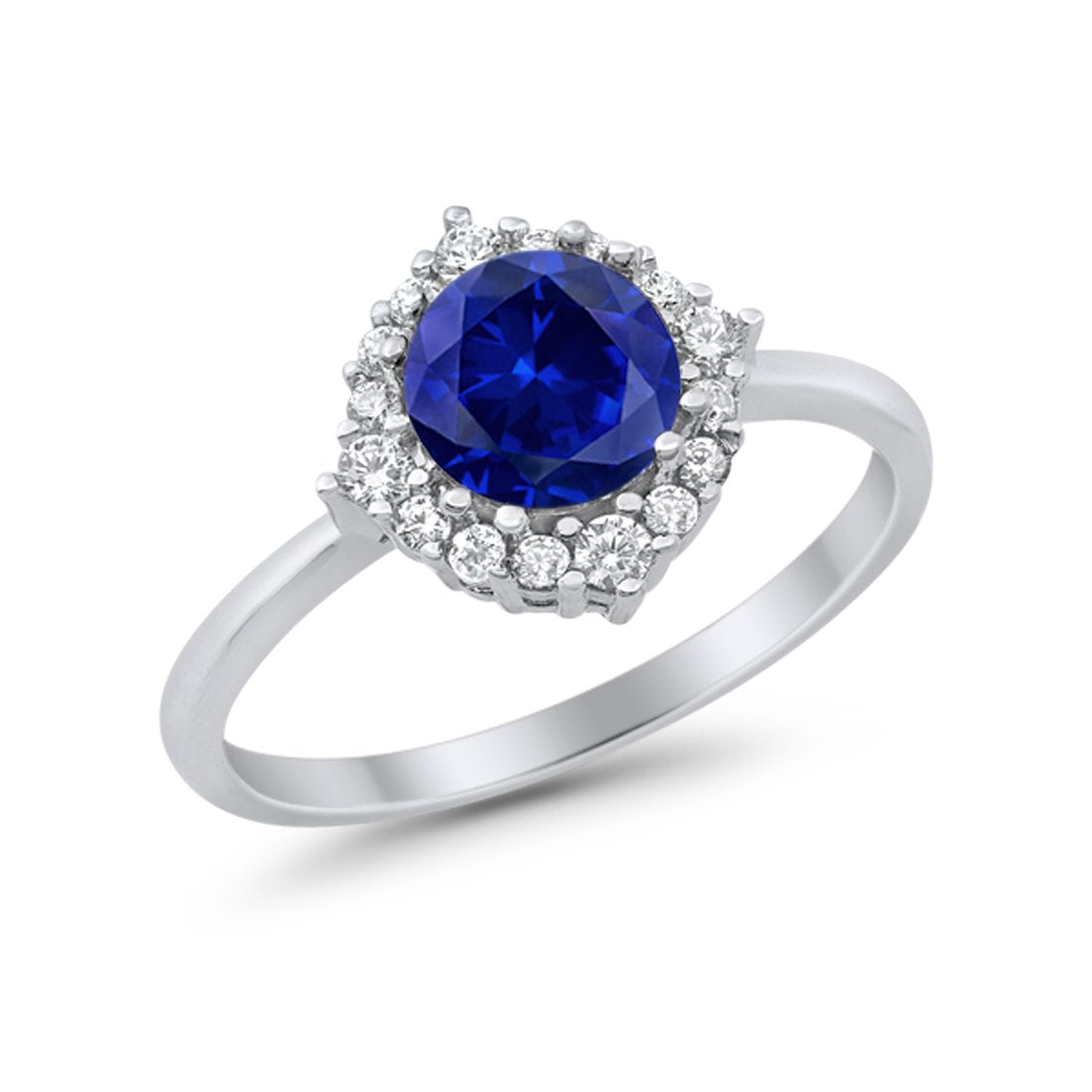 Halo Wedding Engagement Bridal Ring Round Simulated Cubic Zirconia 925 Sterling Silver