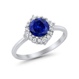Halo Wedding Engagement Bridal Ring Round Simulated Cubic Zirconia 925 Sterling Silver