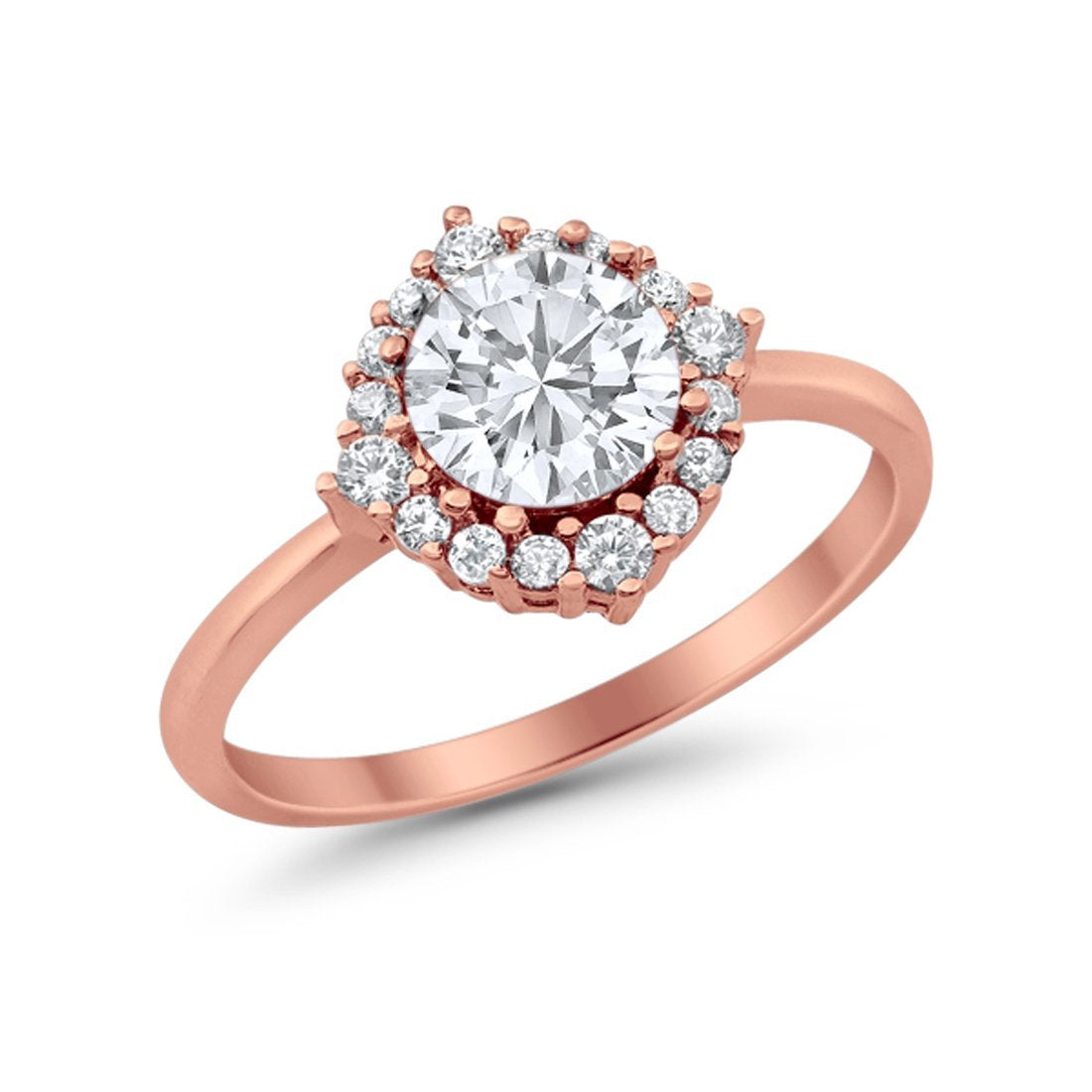 Halo Wedding Engagement Bridal Ring Round Simulated Cubic Zirconia 925 Sterling Silver