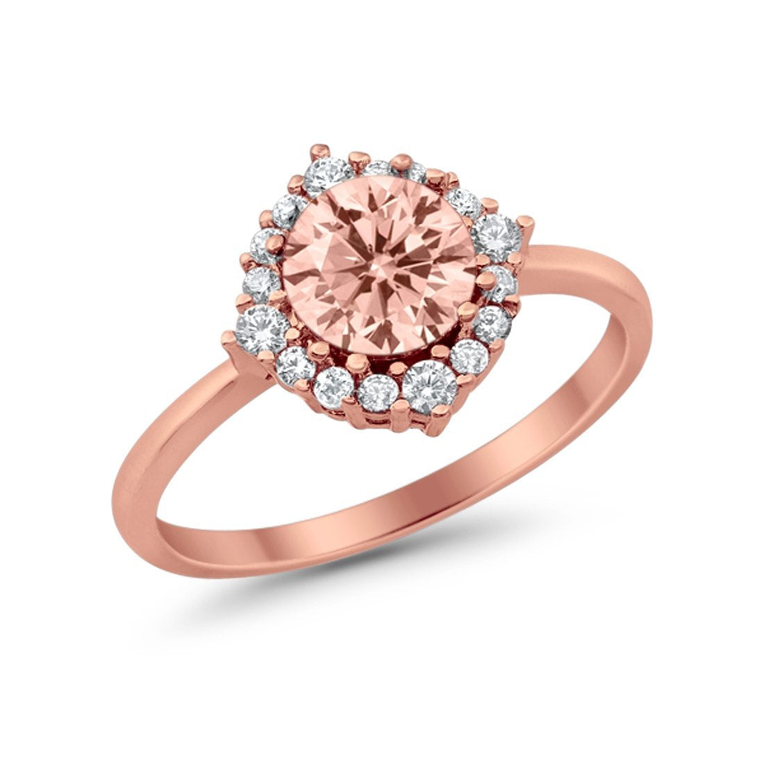 Halo Wedding Engagement Bridal Ring Round Simulated Cubic Zirconia 925 Sterling Silver