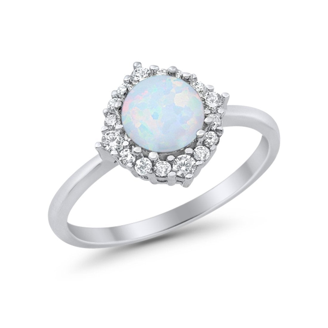 Halo Wedding Engagement Bridal Ring Round Simulated Cubic Zirconia 925 Sterling Silver