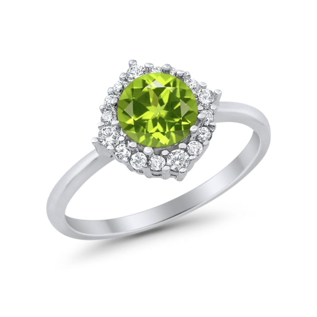 Halo Wedding Engagement Bridal Ring Round Simulated Cubic Zirconia 925 Sterling Silver