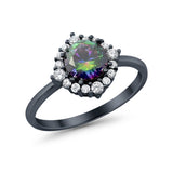 Halo Wedding Engagement Bridal Ring Round Simulated Cubic Zirconia 925 Sterling Silver