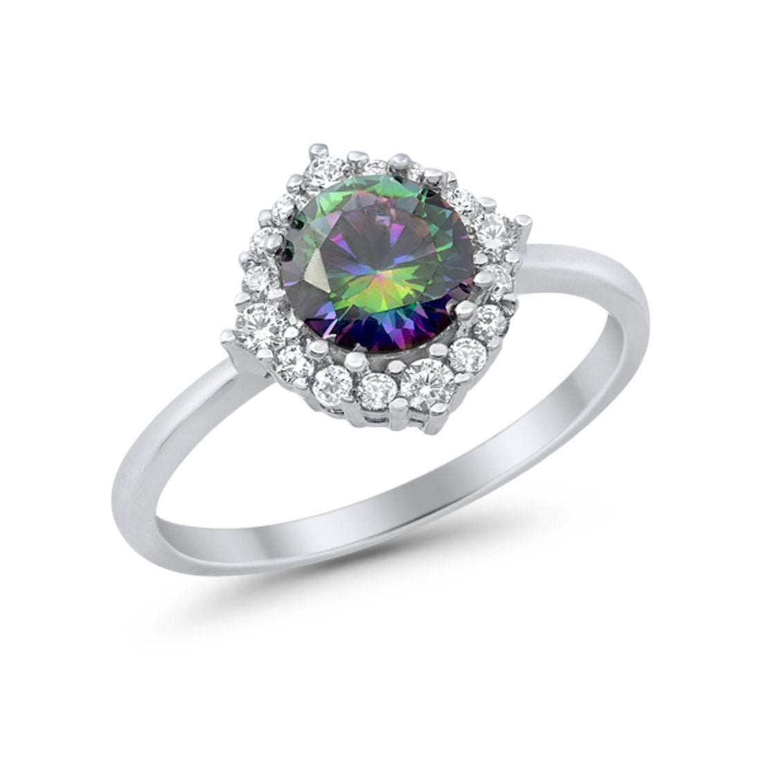 Halo Wedding Engagement Bridal Ring Round Simulated Cubic Zirconia 925 Sterling Silver