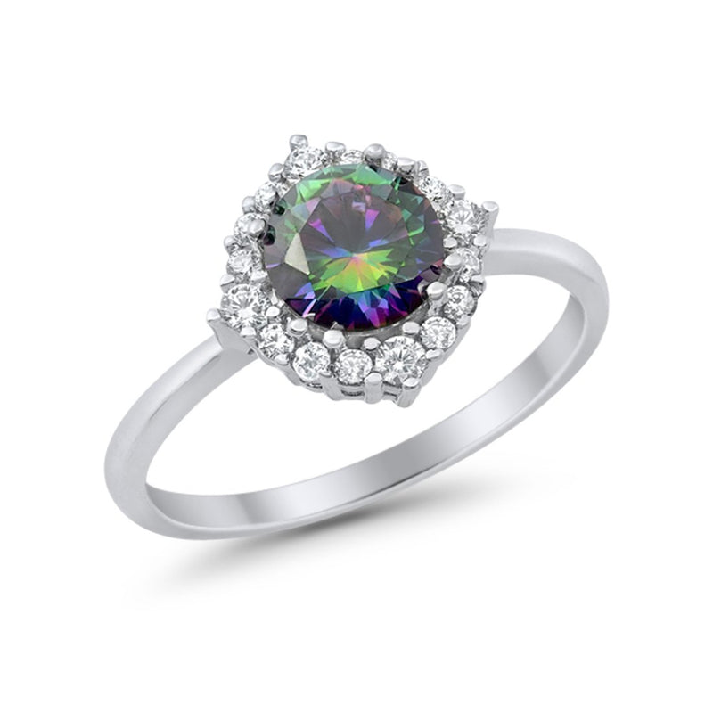 Halo Wedding Engagement Bridal Ring Round Simulated Cubic Zirconia 925 Sterling Silver