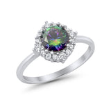 Halo Wedding Engagement Bridal Ring Round Simulated Cubic Zirconia 925 Sterling Silver