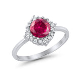 Halo Wedding Engagement Bridal Ring Round Simulated Cubic Zirconia 925 Sterling Silver