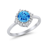 Halo Wedding Engagement Bridal Ring Round Simulated Cubic Zirconia 925 Sterling Silver