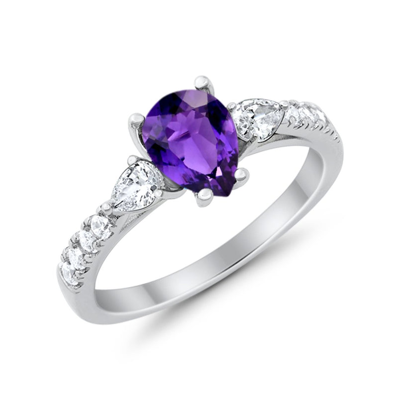 Art Deco Pear Wedding Ring Simulated Cubic Zirconia 925 Sterling Silver