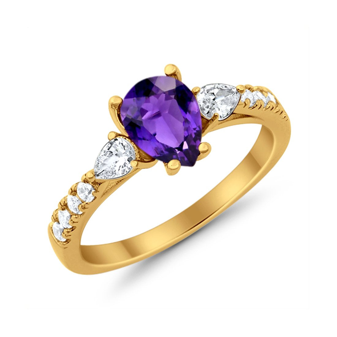 Art Deco Pear Wedding Ring Simulated Cubic Zirconia 925 Sterling Silver