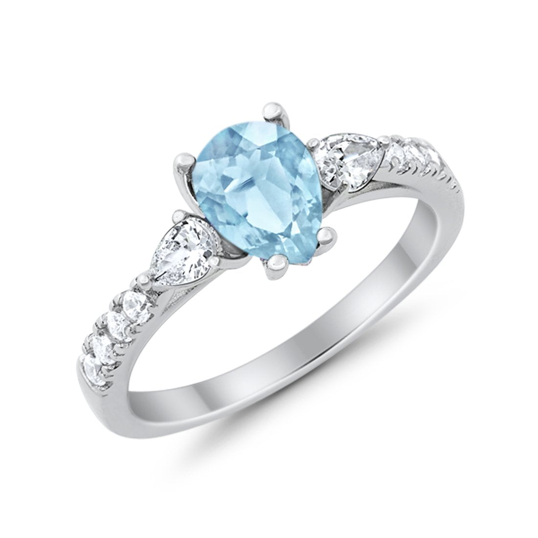Art Deco Pear Wedding Ring Simulated Cubic Zirconia 925 Sterling Silver
