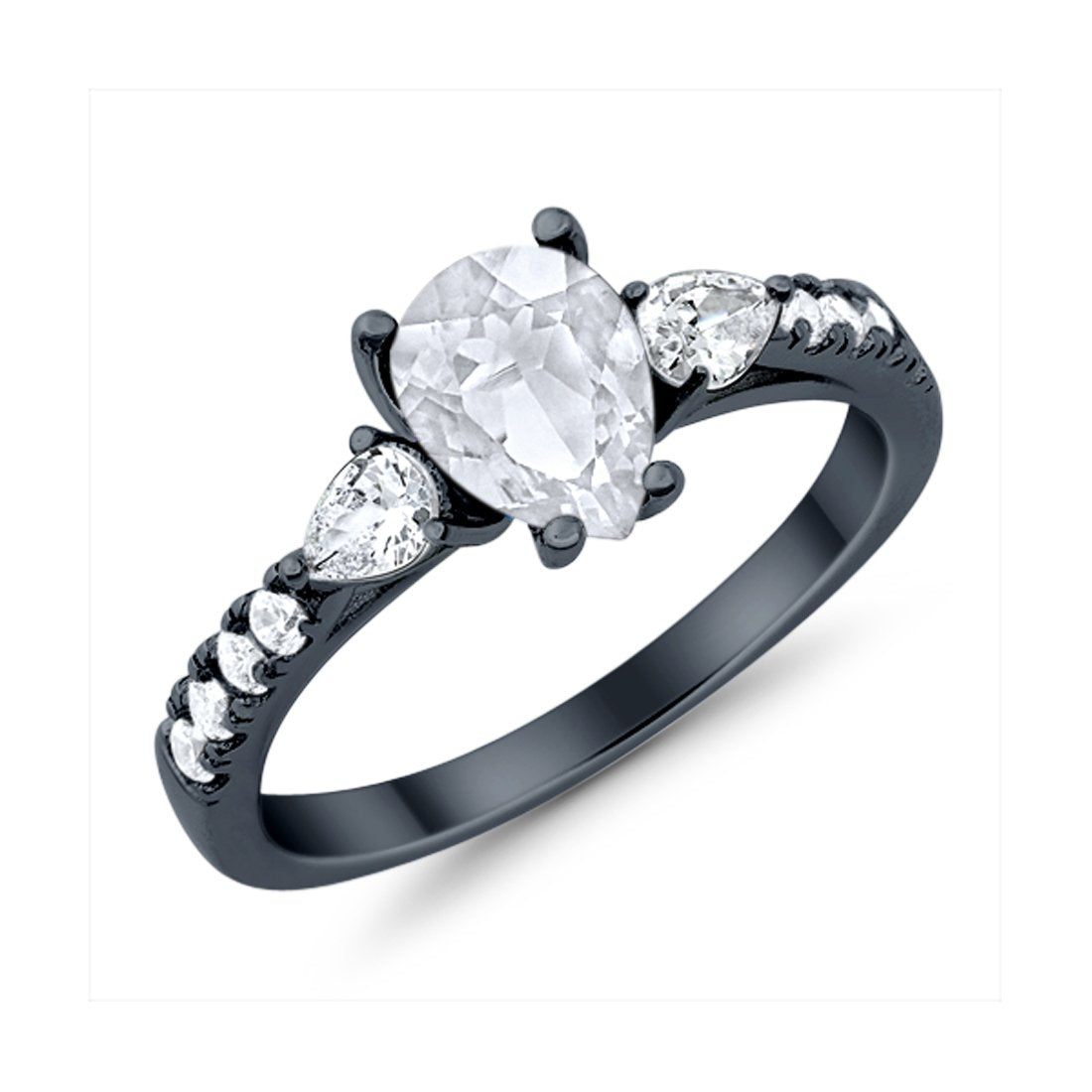 Art Deco Pear Wedding Ring Simulated Cubic Zirconia 925 Sterling Silver