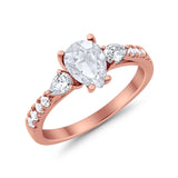 Art Deco Pear Wedding Ring Simulated Cubic Zirconia 925 Sterling Silver