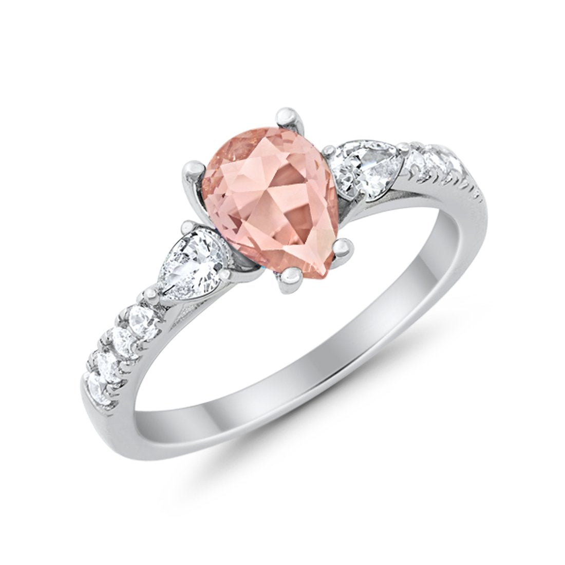 Art Deco Pear Wedding Ring Simulated Cubic Zirconia 925 Sterling Silver