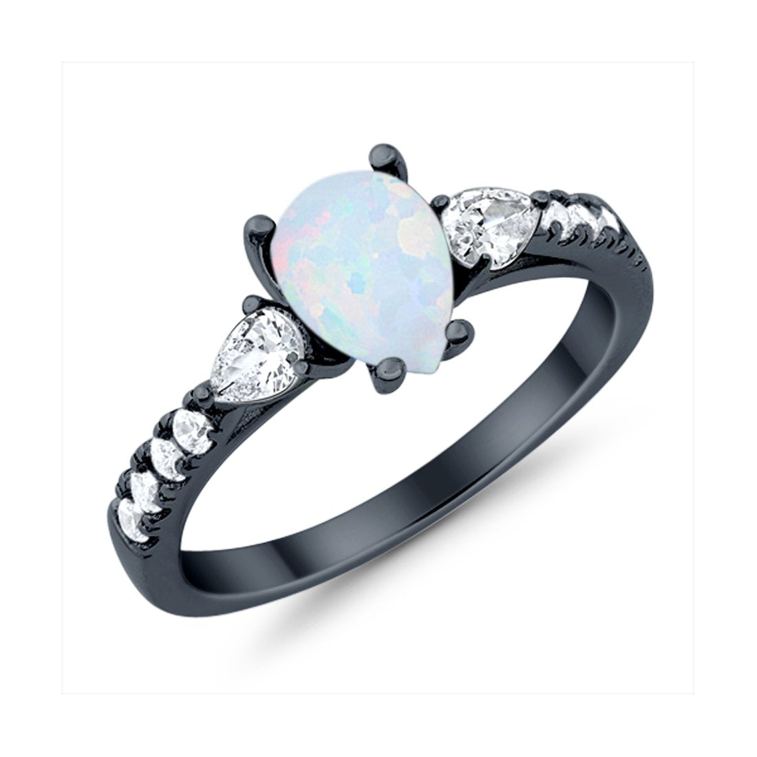 Art Deco Pear Wedding Ring Simulated Cubic Zirconia 925 Sterling Silver