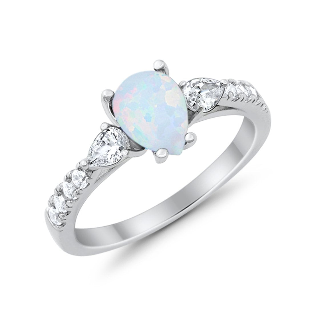 Art Deco Pear Wedding Ring Simulated Cubic Zirconia 925 Sterling Silver