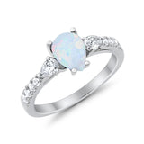Art Deco Pear Wedding Ring Simulated Cubic Zirconia 925 Sterling Silver