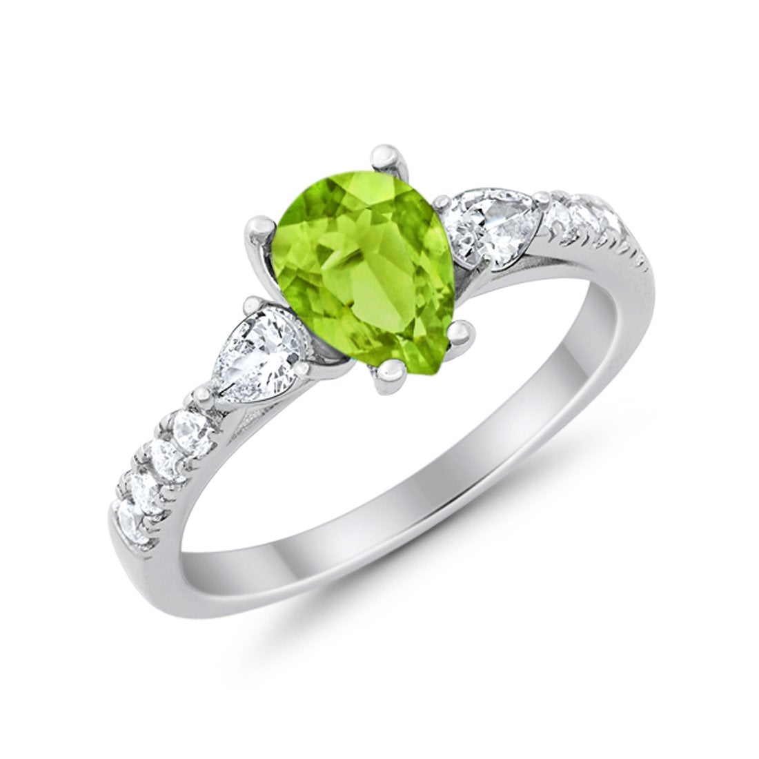 Art Deco Pear Wedding Ring Simulated Cubic Zirconia 925 Sterling Silver