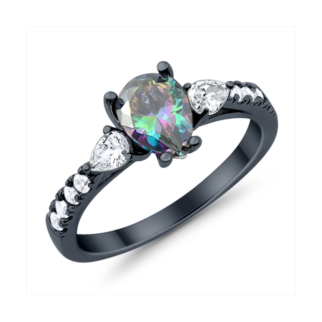 Art Deco Pear Wedding Ring Simulated Cubic Zirconia 925 Sterling Silver