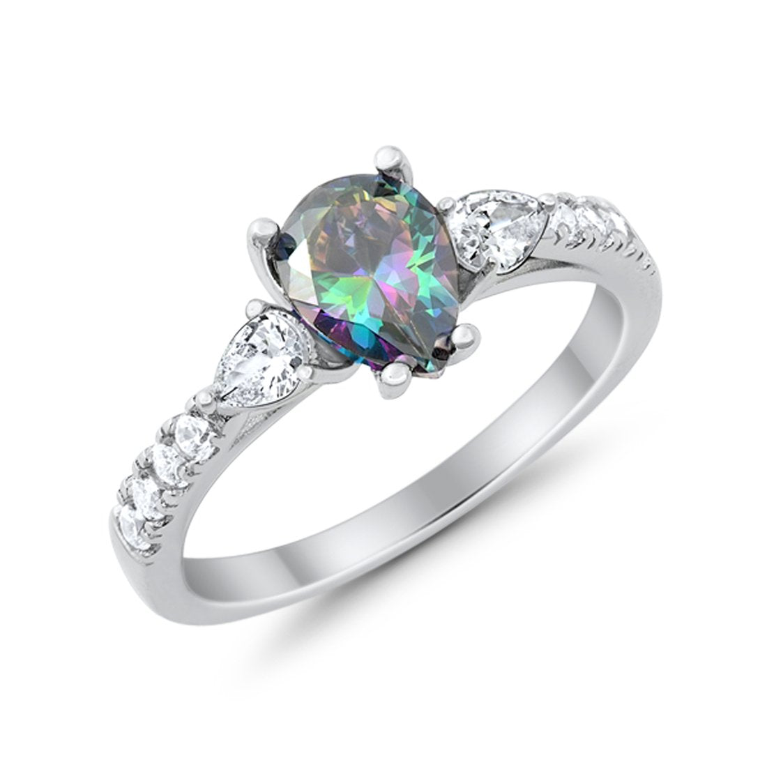 Art Deco Pear Wedding Ring Simulated Cubic Zirconia 925 Sterling Silver