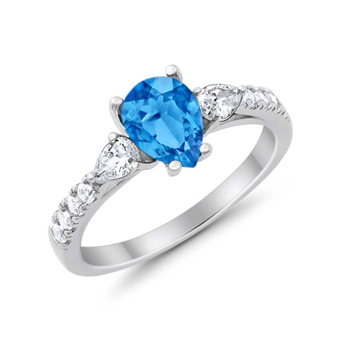 Art Deco Pear Wedding Ring Simulated Cubic Zirconia 925 Sterling Silver