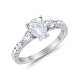Art Deco Pear Wedding Ring Simulated Cubic Zirconia 925 Sterling Silver