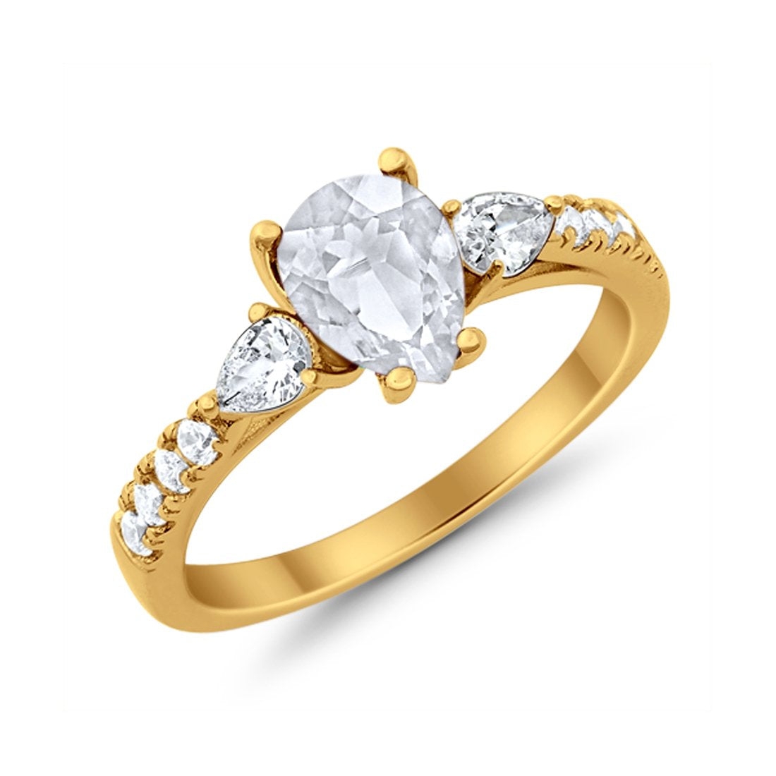 Art Deco Pear Wedding Ring Simulated Cubic Zirconia 925 Sterling Silver