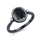 Art Deco Oval Wedding Engagement Ring Halo Round Simulated Cubic Zirconia 925 Sterling Silver
