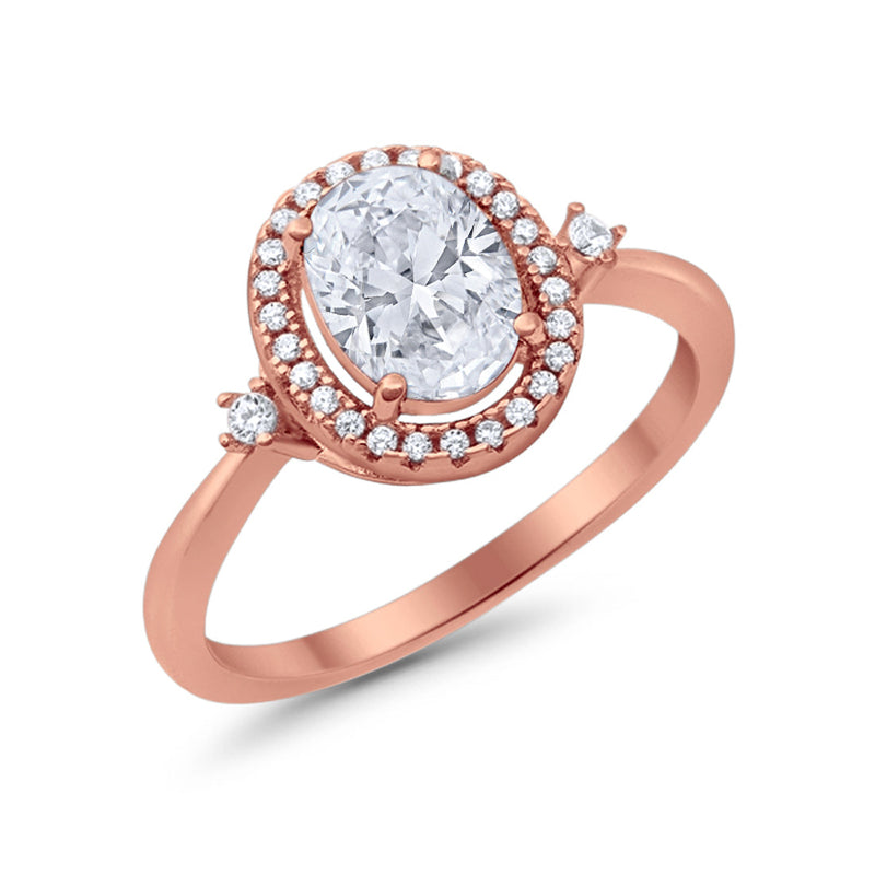 Art Deco Oval Wedding Engagement Ring Halo Round Simulated Cubic Zirconia 925 Sterling Silver