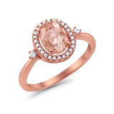 Art Deco Oval Wedding Engagement Ring Halo Round Simulated Cubic Zirconia 925 Sterling Silver