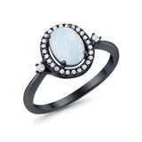 Art Deco Oval Wedding Engagement Ring Halo Round Simulated Cubic Zirconia 925 Sterling Silver