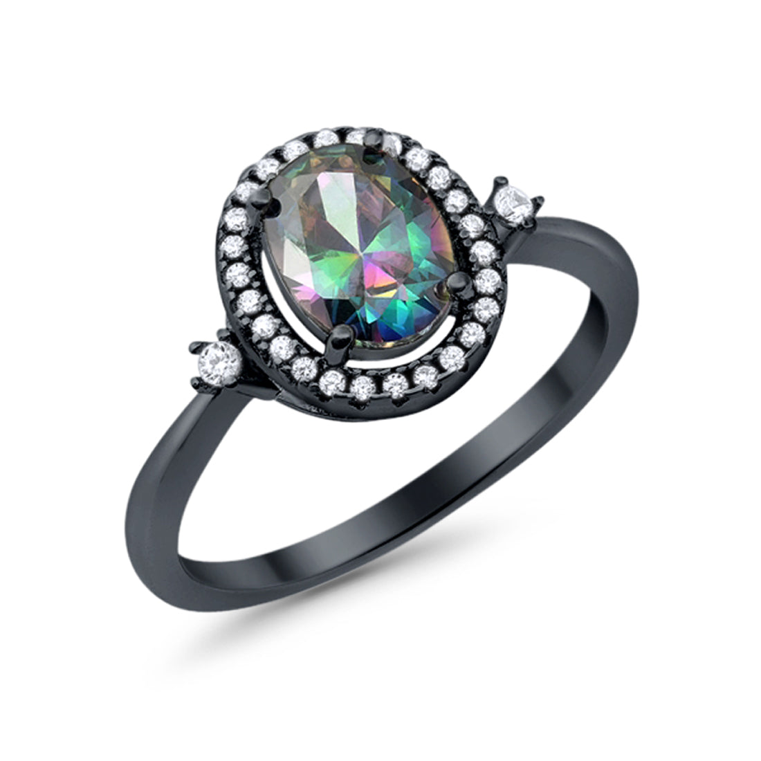 Art Deco Oval Wedding Engagement Ring Halo Round Simulated Cubic Zirconia 925 Sterling Silver