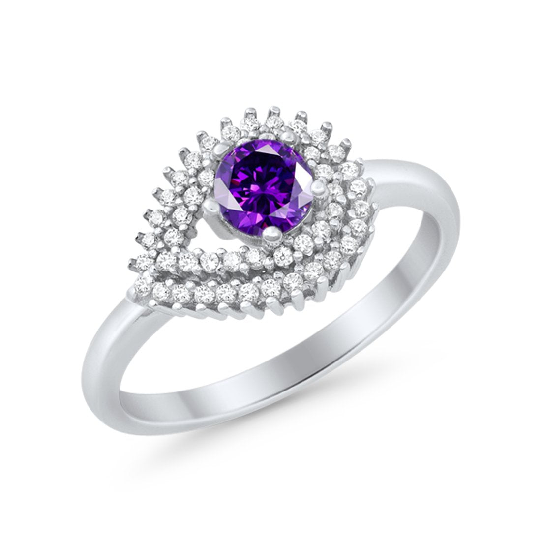 Sideways Teardrop Wedding Engagement Bridal Ring Round Simulated Cubic Zirconia 925 Sterling Silver