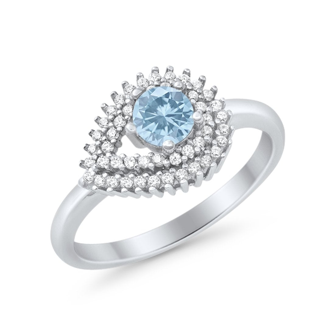 Sideways Teardrop Wedding Engagement Bridal Ring Round Simulated Cubic Zirconia 925 Sterling Silver