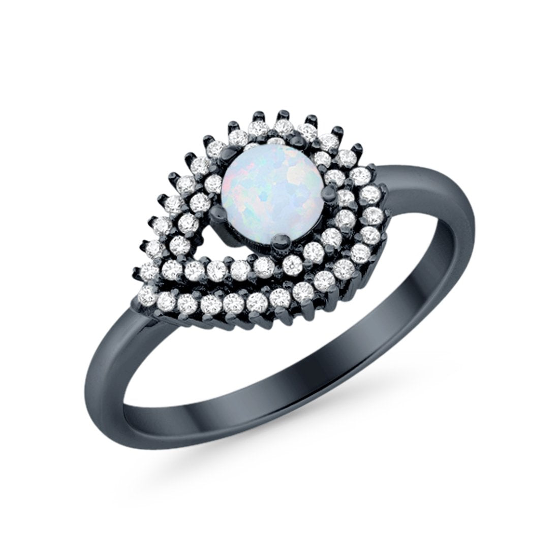 Sideways Teardrop Wedding Engagement Bridal Ring Round Simulated Cubic Zirconia 925 Sterling Silver