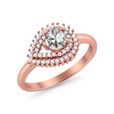 Sideways Teardrop Wedding Engagement Bridal Ring Round Simulated Cubic Zirconia 925 Sterling Silver