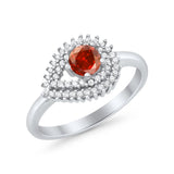 Sideways Teardrop Wedding Engagement Bridal Ring Round Simulated Cubic Zirconia 925 Sterling Silver