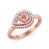 Sideways Teardrop Wedding Engagement Bridal Ring Round Simulated Cubic Zirconia 925 Sterling Silver