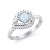 Sideways Teardrop Wedding Engagement Bridal Ring Round Simulated Cubic Zirconia 925 Sterling Silver