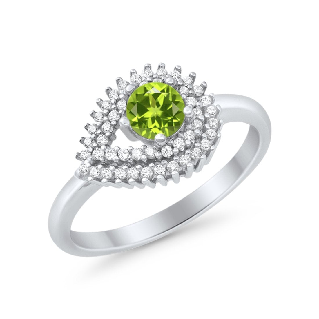 Sideways Teardrop Wedding Engagement Bridal Ring Round Simulated Cubic Zirconia 925 Sterling Silver