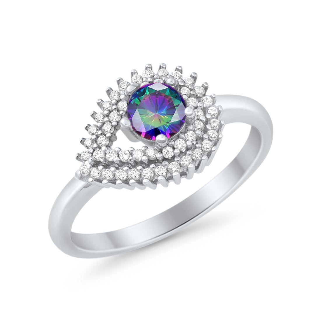 Sideways Teardrop Wedding Engagement Bridal Ring Round Simulated Cubic Zirconia 925 Sterling Silver