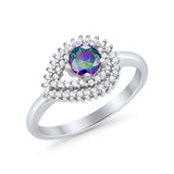 Sideways Teardrop Wedding Engagement Bridal Ring Round Simulated Cubic Zirconia 925 Sterling Silver