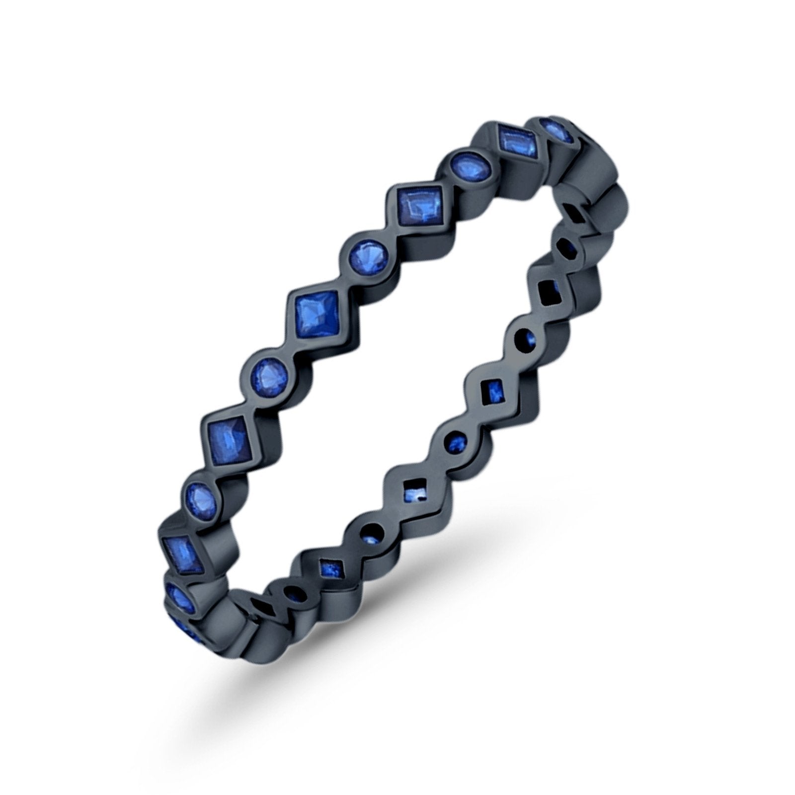 Stackable 2.5mm Full Eternity Art Deco Wedding Band Ring 925 Sterling Silver