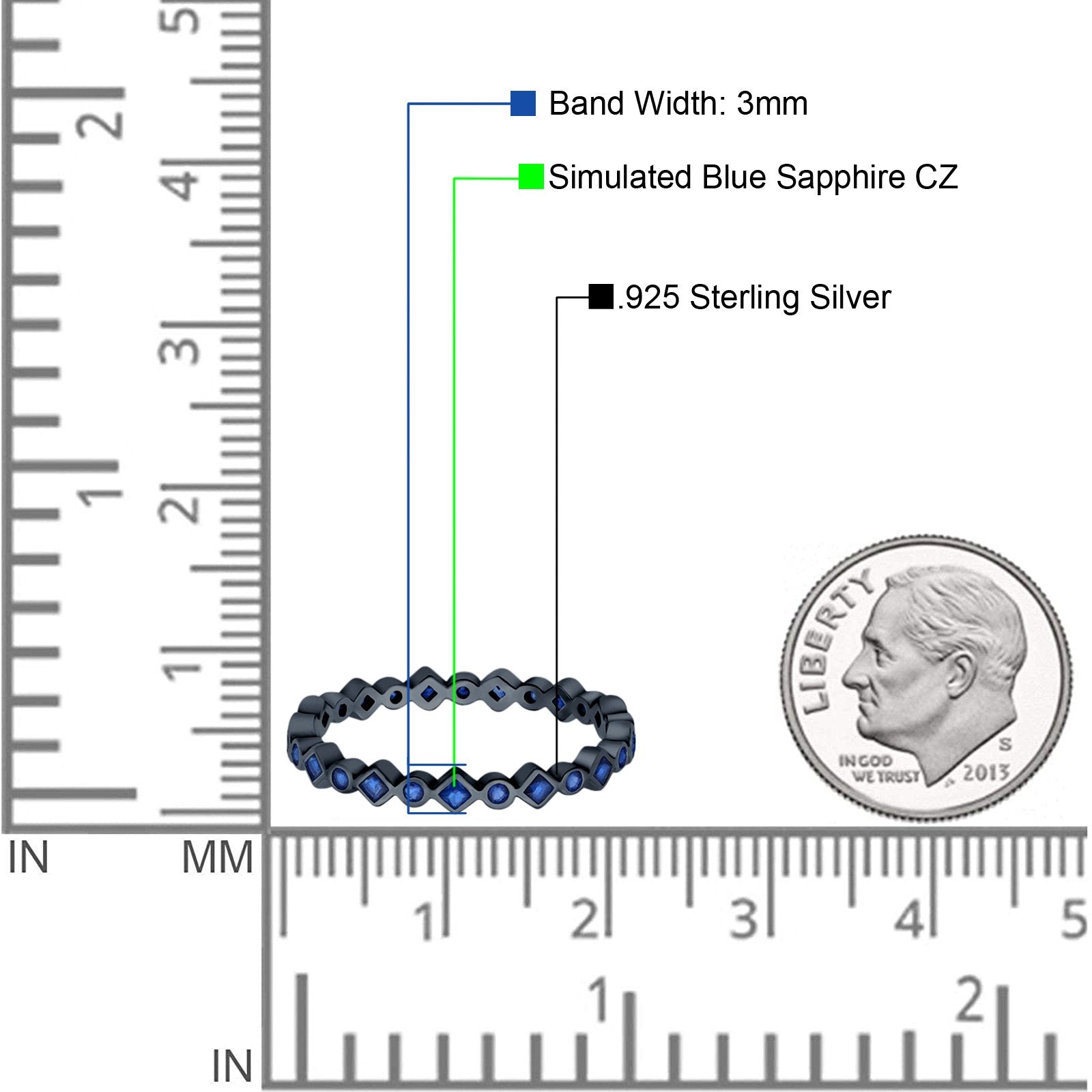 Stackable 2.5mm Full Eternity Art Deco Wedding Band Ring 925 Sterling Silver