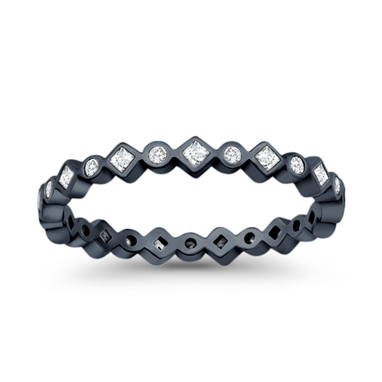 Stackable 2.5mm Full Eternity Art Deco Wedding Band Ring 925 Sterling Silver