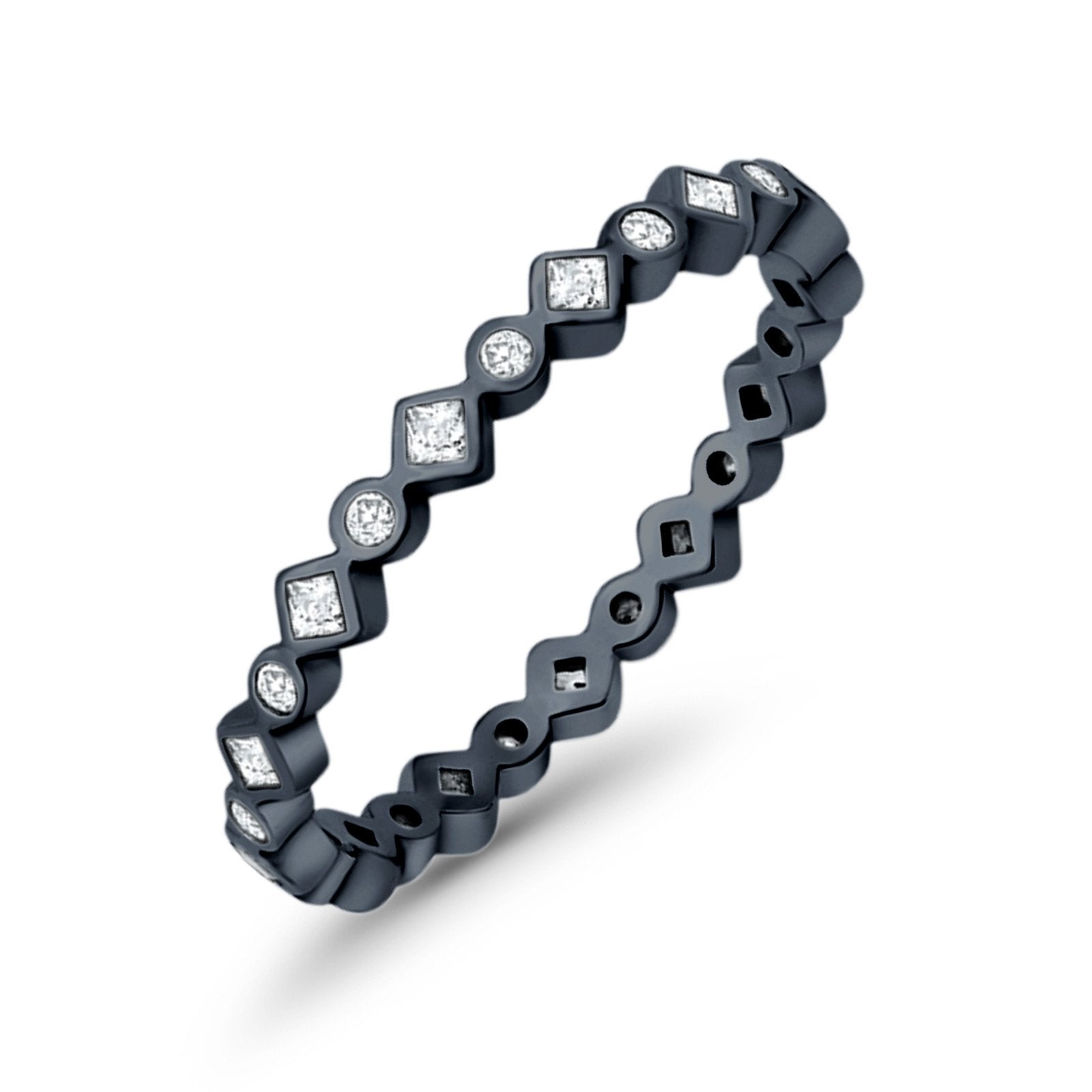 Stackable 2.5mm Full Eternity Art Deco Wedding Band Ring 925 Sterling Silver