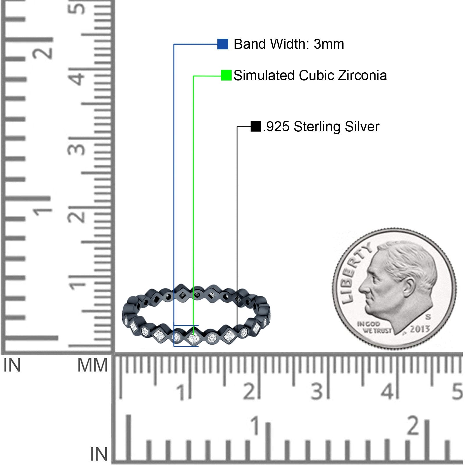 Stackable 2.5mm Full Eternity Art Deco Wedding Band Ring 925 Sterling Silver